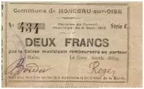 Francia 2 Francs Monceau-Sur-Oise City - 1915