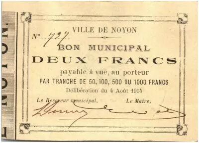 Francia 2 Francs Noyon City - 1914