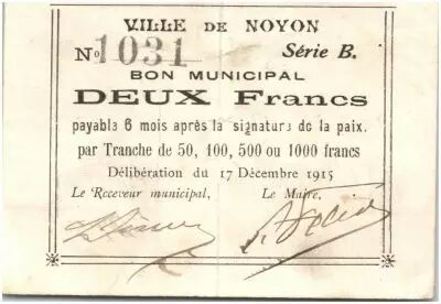 Francia 2 Francs Noyon City - 1915