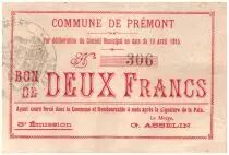 Francia 2 Francs Premont City - 1915