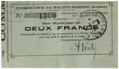 Francia 2 Francs Saint-Simon City - 1914