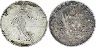 Francia 2 Francs Semeuse - 1916 - Silver - VF