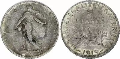Francia 2 Francs Semeuse - 1919 - Silver - XF
