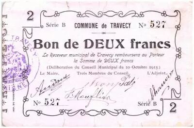 Francia 2 Francs Travecy City - 1915