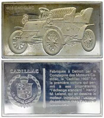 Francia 2 Oz Silver Bar - Medaillier Franklin -  Cadillac 1903 (1903) - Silver - 1982 - XF to AU
