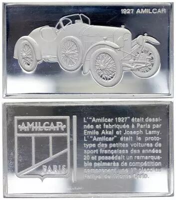 Francia 2 Oz Silver Bar - Medaillier Franklin - Amilcar 1927 (1927) - Silver - 1982 - XF to AU