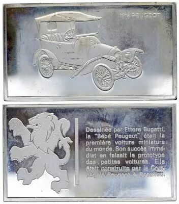 Francia 2 Oz Silver Bar - Medaillier Franklin - B�b� Peugeot (1913) - Silver - 1982 - XF to AU