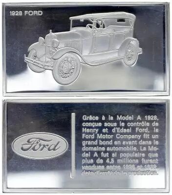 Francia 2 Oz Silver Bar - Medaillier Franklin - Ford Model A 1928 (1928) - Silver - 1982 - XF to AU