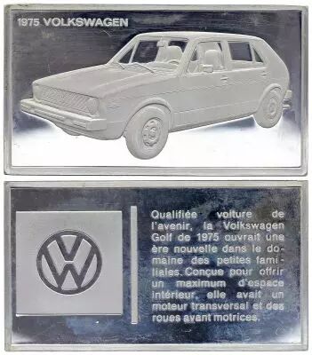 Francia 2 Oz Silver Bar - Medaillier Franklin - Volkswagen Golf (1975) - Silver - 1982 - XF to AU