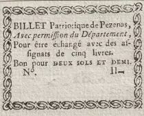 Francia 2 Sols et Demi - Herault - Billet Patriotique de Pezenas - 1792 - not issued