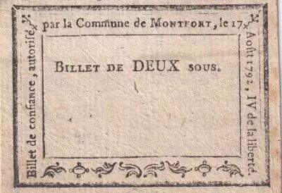 Francia 2 Sous - Ile et Vilaine - Commune de Montfort - 1792