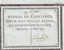 Francia 2 Sous 6 Deniers  - Haute-Marne - Bureau de Confiance de Chaumont - 19-08-1791 - 6716
