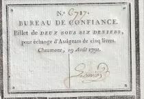 Francia 2 Sous 6 Deniers  - Haute-Marne - Bureau de Confiance de Chaumont - 19-08-1791 - 6717