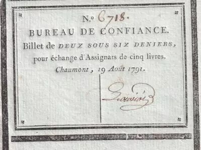 Francia 2 Sous 6 Deniers  - Haute-Marne - Bureau de Confiance de Chaumont - 19-08-1791 - 6718