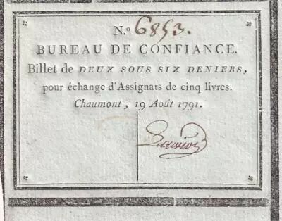 Francia 2 Sous 6 Deniers  - Haute-Marne - Bureau de Confiance de Chaumont - 19-08-1791 - 6853