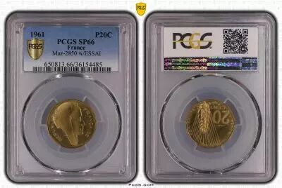 Francia 20 Centimes Coeffin - 1961 - Essai - PCGS SP 66