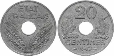 Francia 20 Centimes French State - 1943
