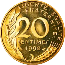 Francia 20 centimes Marianne - 1998 - Proof