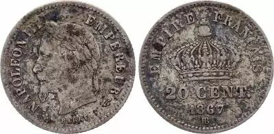 Francia 20 Centimes Napoleon III - 1867 BB Strasbourg - Silver
