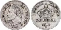 Francia 20 Centimes Napoleon III Head Laurel - 1866 A Silver