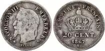 Francia 20 Centimes Napoleon III Head Laurel - 1867 A Paris Silver