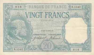 Francia 20 Francs - Bayard - 18-01-1917 - S�rie N.1342