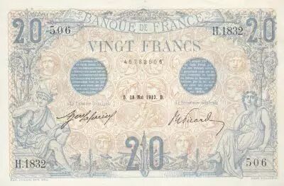 Francia 20 Francs - Blue - 18-05-1912 - Serial H.1832
