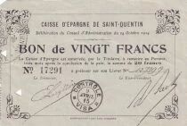 Francia 20 Francs - Caisse d\'&eacute;pargne - Saint-Quentin - 24-10-1914 - ANNUL&Eacute;