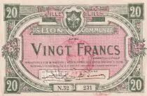 Francia 20 francs - City of Lille - 11-04-1917 - S&eacute;rie N52 231