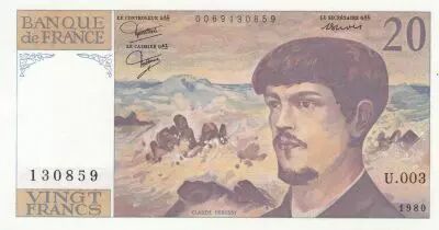 Francia 20 Francs - Debussy - 1980 - Serial U.003