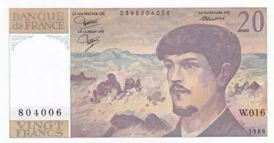 Francia 20 Francs - Debussy - 1986 - Serial W.016 - P.151