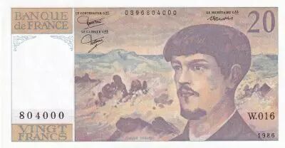 Francia 20 Francs - Debussy - 1986 - Serial W.016 - P.151