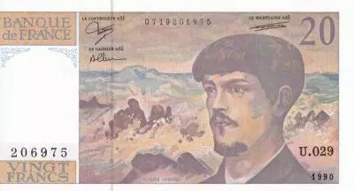 Francia 20 Francs - Debussy - 1990 - Serial U.029 - P.151