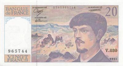 Francia 20 Francs - Debussy - 1990 - Serial V.030