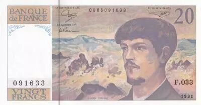 Francia 20 Francs - Debussy - 1991 - Serial F.033 - P.151
