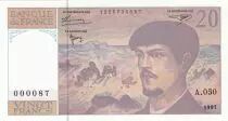 Francia 20 Francs - Debussy - 1997 - Serial A.050 - Small number