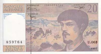 Francia 20 Francs - Debussy - 1997 - Serial U.063 - P.151