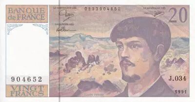 Francia 20 Francs - Debussy - Serial J.034 - 1991 - UNC - P.151