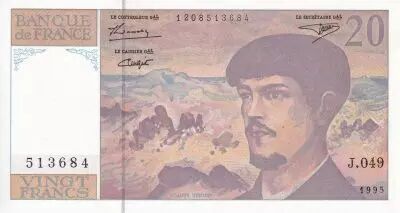 Francia 20 Francs - Debussy - Serial J.049 - 1995 - UNC - P.151