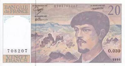 Francia 20 Francs - Debussy - Serial O.030 - 1990 - UNC - P.151