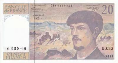 Francia 20 Francs - Debussy - Serial O.035 - 1992 - UNC - P.151