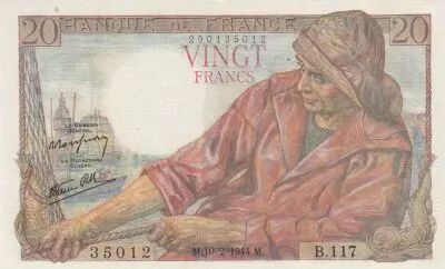 Francia 20 Francs - Fisher - 10-02-1944 - Serial  B.117