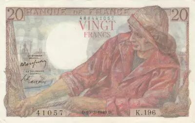 Francia 20 Francs - fisherman - 10-03-1949 - Serial K.196
