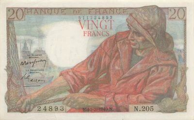 Francia 20 Francs - Fisherman - 10-03-1949 - Serial N.205