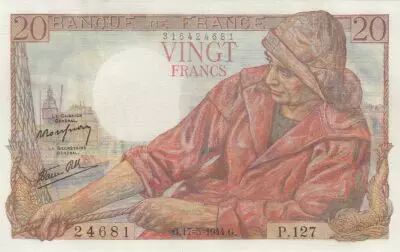 Francia 20 Francs - Fisherman - 17-05-1944- Serial P.127