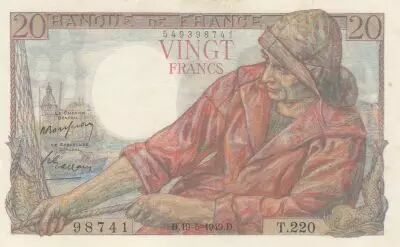 Francia 20 Francs - fisherman - 19-05-1949 - Serial T.220