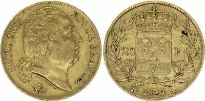 Francia 20 Francs - Louis XVIII - Buste nu - 1824 Q Perpignan