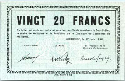 Francia 20 Francs , Mulhouse Chambre de Commerce, S�rie C - 1940