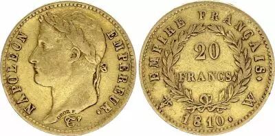 Francia 20 Francs - Napol�on I - T�te laur�e - 1810 - W Lille - Or