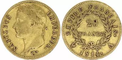Francia 20 Francs - Napol�on I - T�te laur�e - 1814 - A Paris - Or